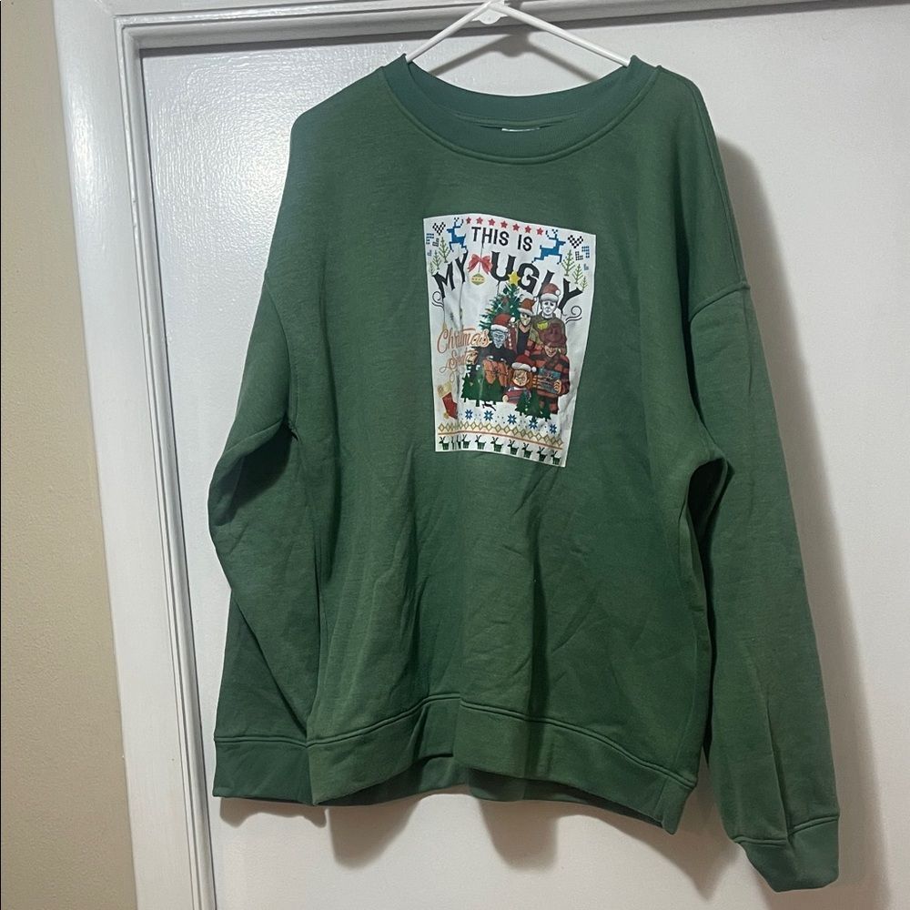 Ugly Christmas sweatshirt, horror theme, extra large